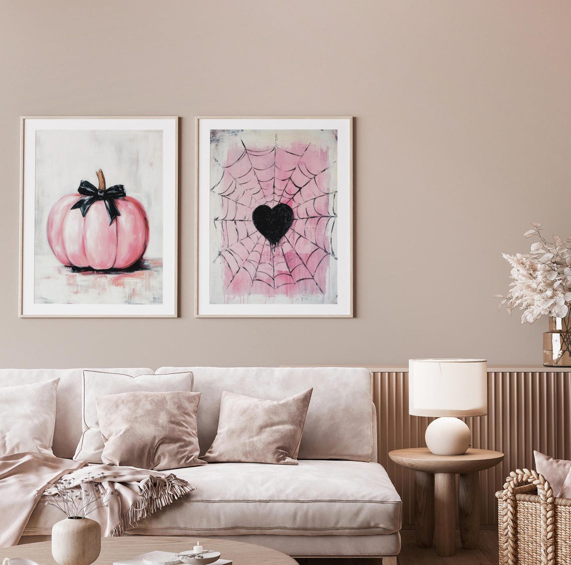 Pink Spiderweb Painting With A Black Heart Center Spooky Poster - Image 3