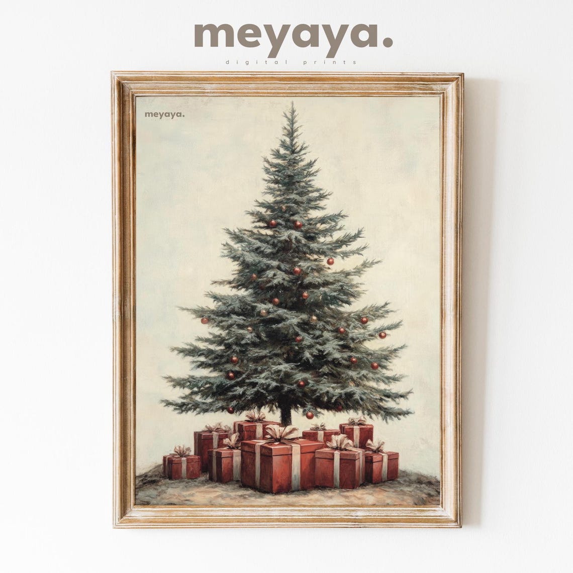 Christmas Tree Red Ornaments Gifts Rustic Vintage Holiday Poster