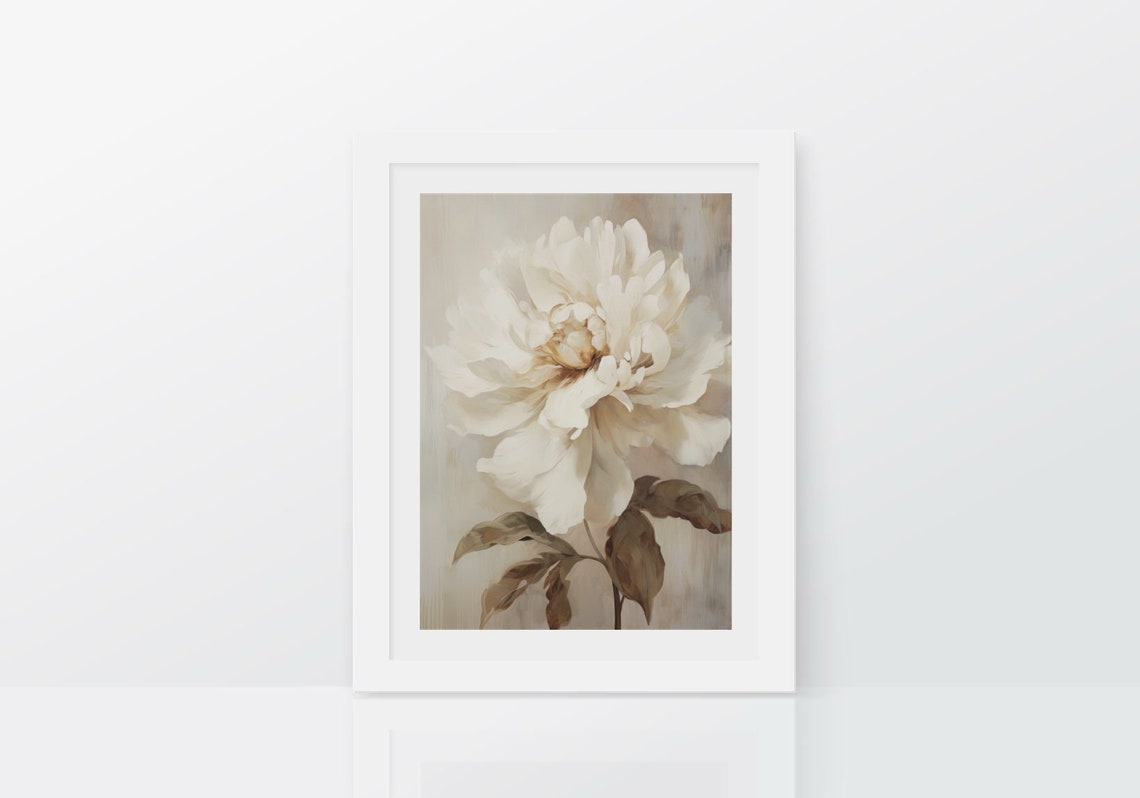 White Peony Flower Bloom On A Soft Neutral Background Poster - Image 2