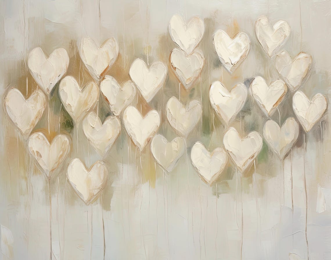 Cream Hearts Grid Textured Neutral Impasto Valentine Art Poster - Image 6