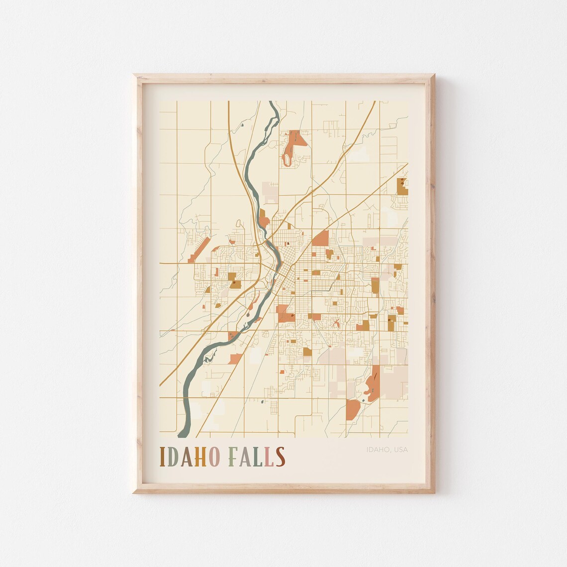 Idaho Falls Idaho City Map Poster Earth Tone Boho Minimalist Map Wall Decor Gift