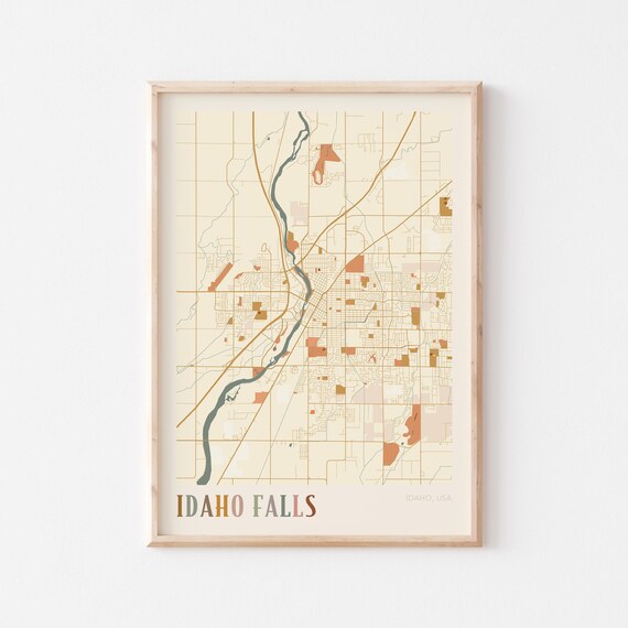 Idaho Falls Idaho City Map Poster Earth Tone Boho Minimalist Map Wall Decor Gift