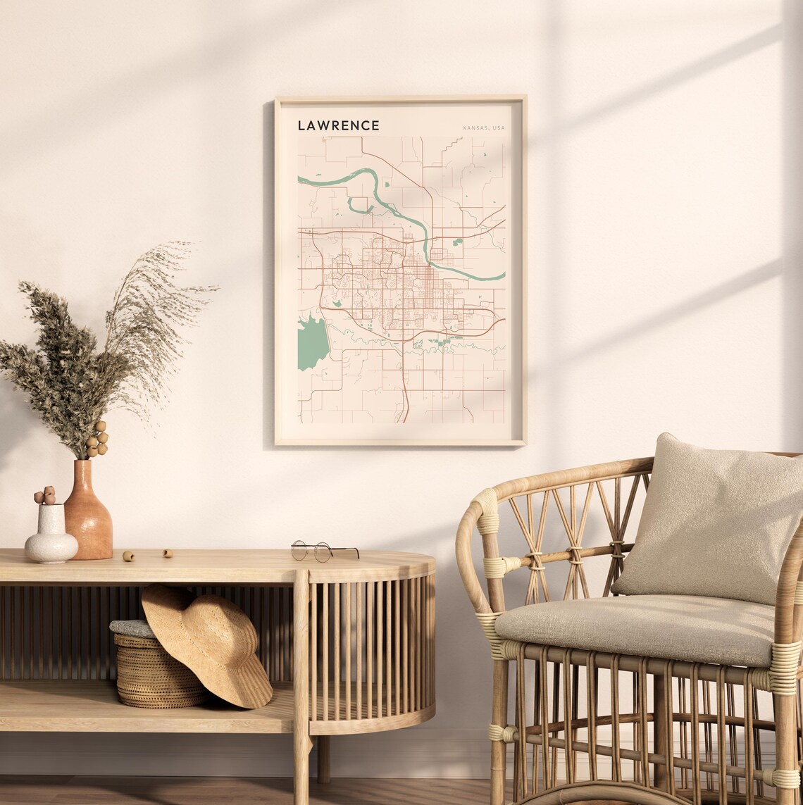 Lawrence Kansas City Map Poster Minimalist Line Art Modern Wall Decor Gift - Image 2
