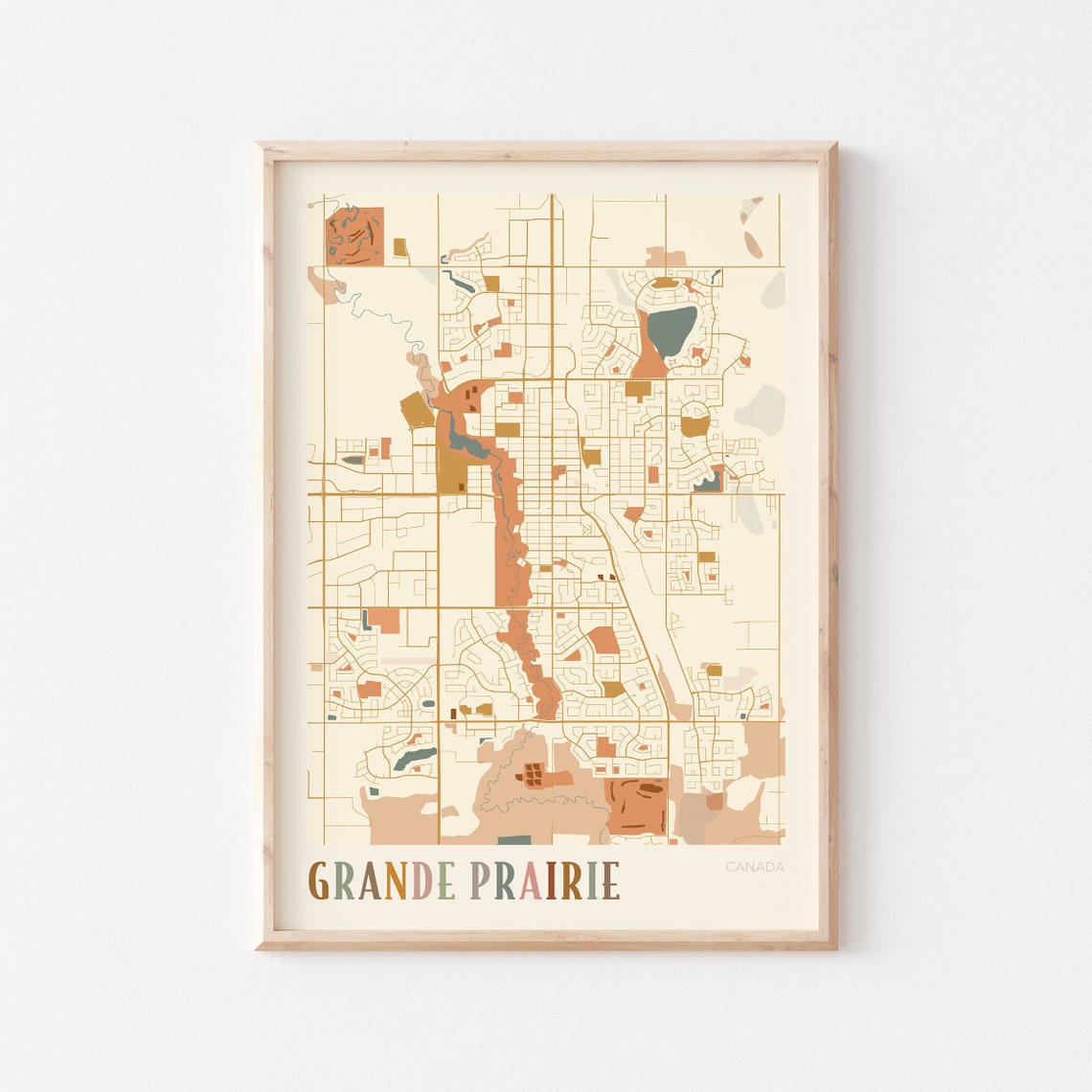 Grande Prairie Canada Warm Terracotta Minimalist City Map Poster Decor