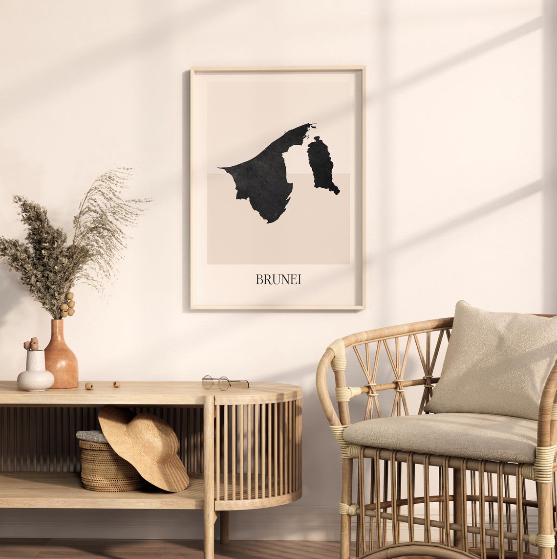 Brunei Boho Minimalist Black Country Silhouette Map Art Poster - Image 2