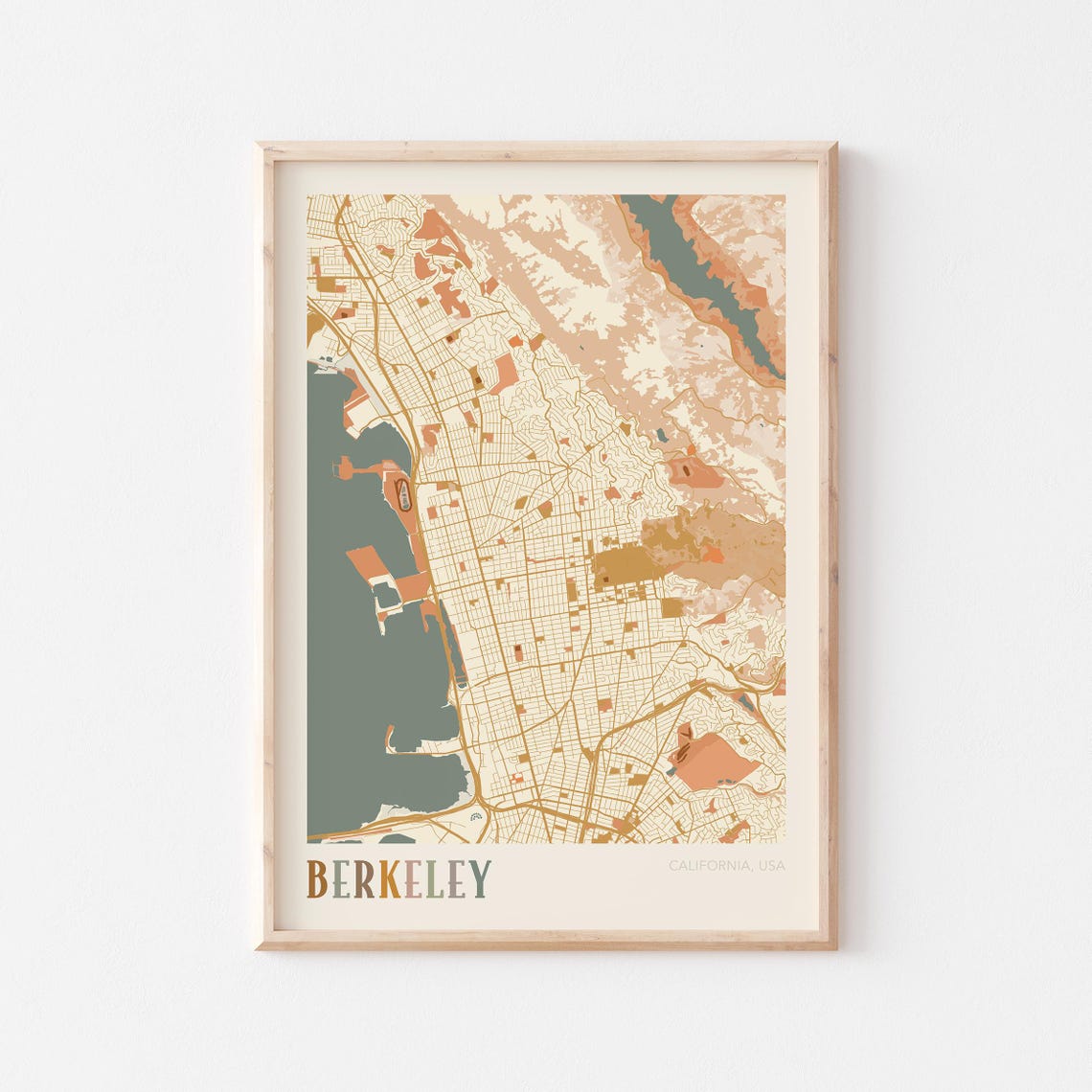 Berkeley California Stylized Vintage Street Map Modern City Art Poster