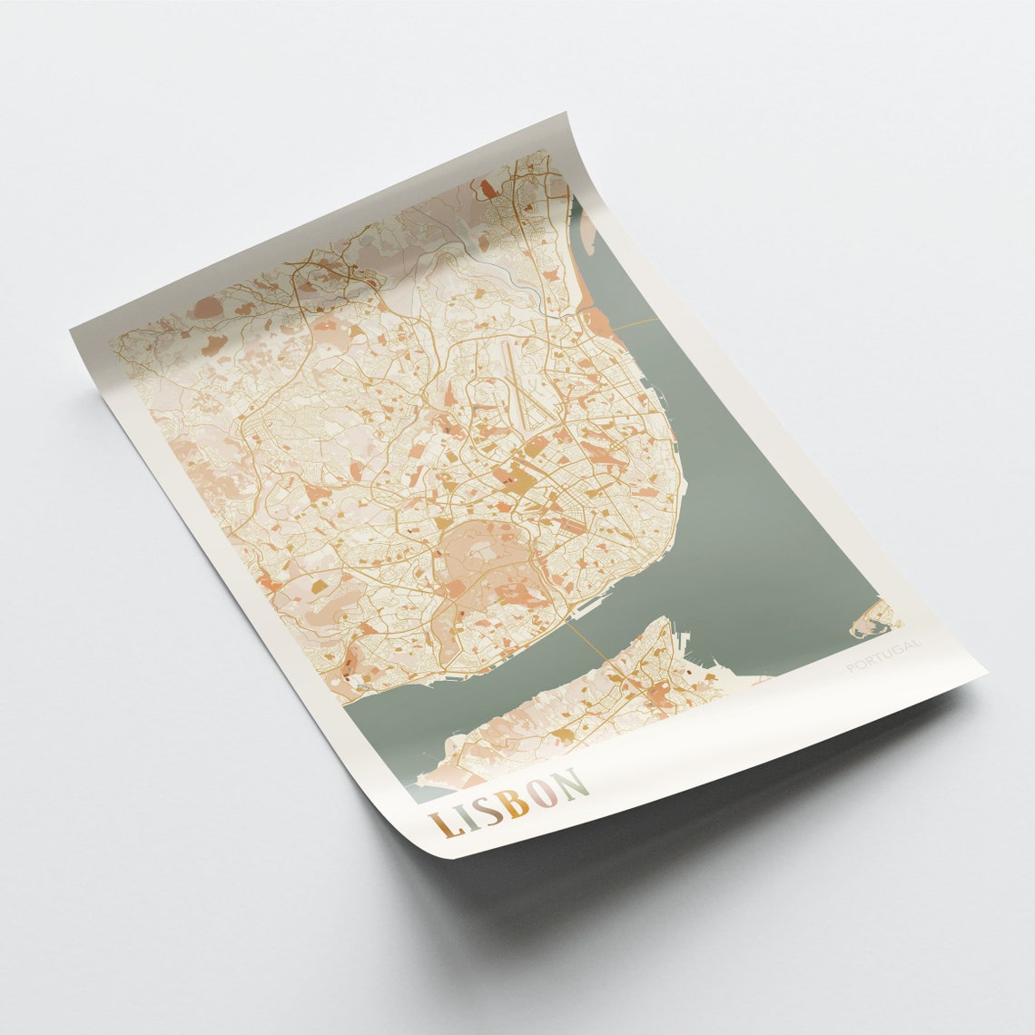 Lisbon Portugal Minimalist Street Map Poster in Boho Neutral Tones - Image 2
