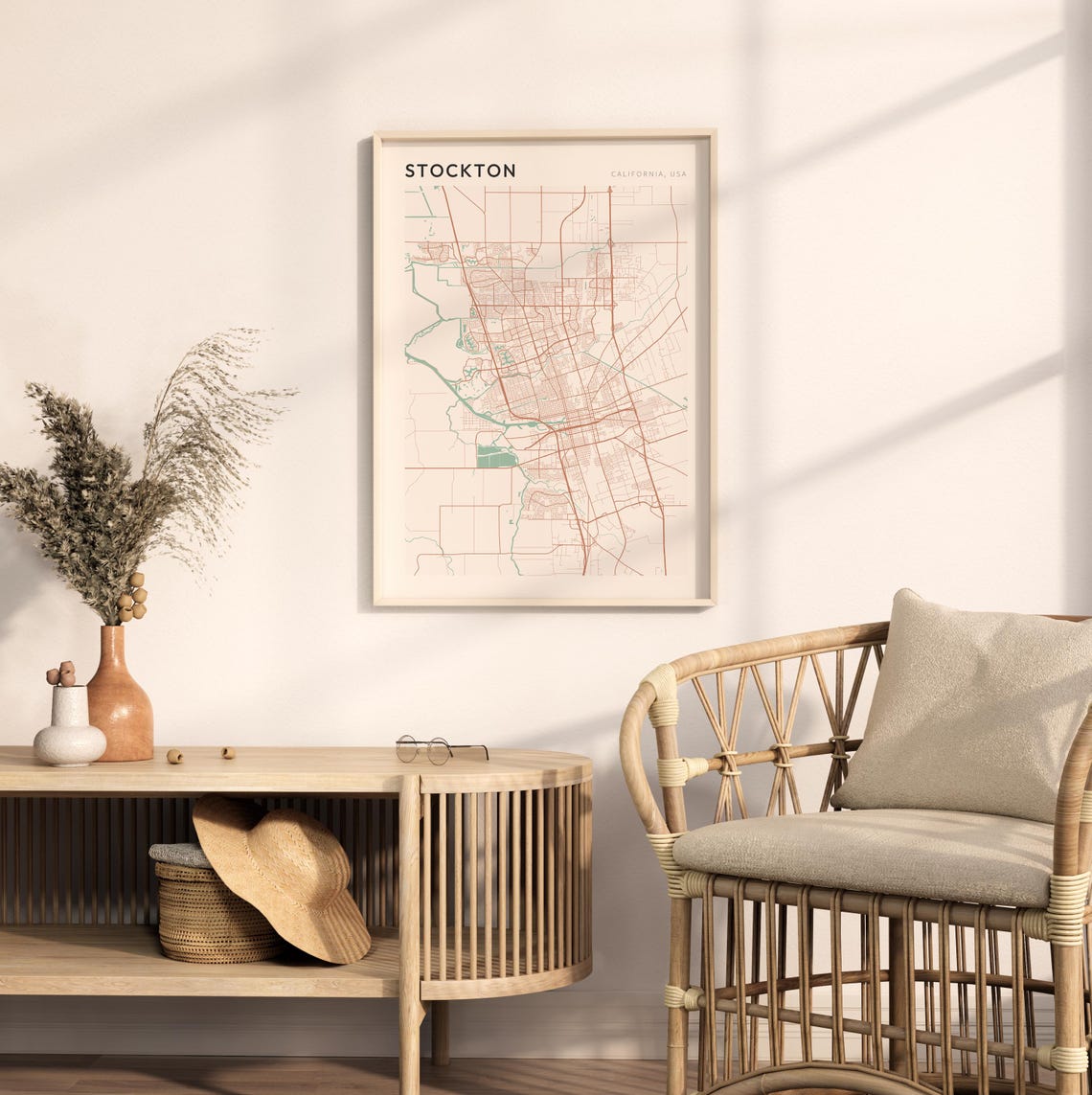 Stockton California Minimalist City Street Map Wall Decor Poster - Image 2