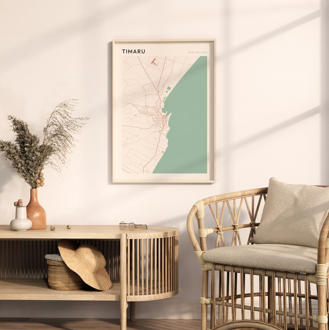 Timaru New Zealand Minimalist Boho Style City Street Map Poster - Image 2