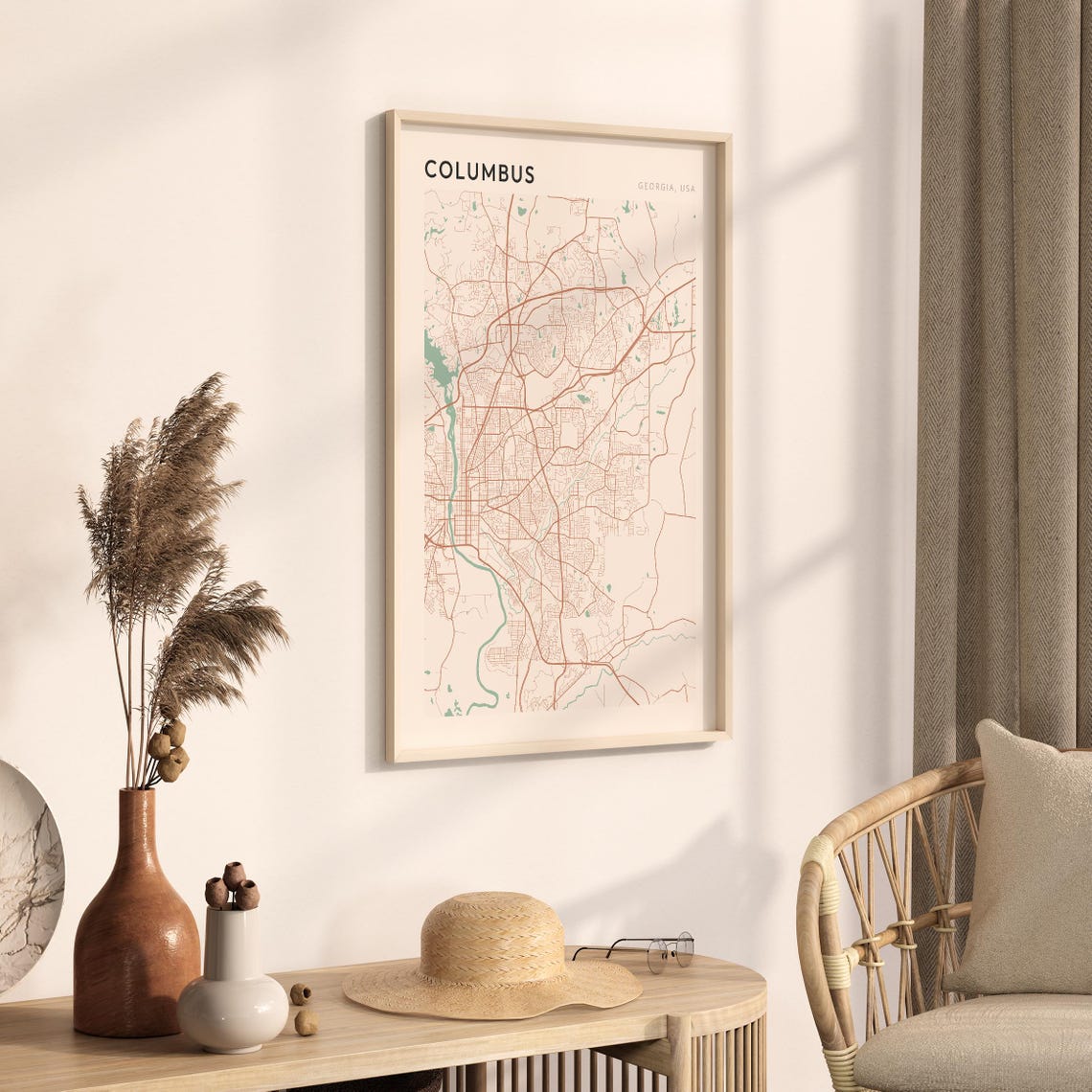 Columbus Georgia Minimalist Terracotta Street Line Map Poster - Image 3