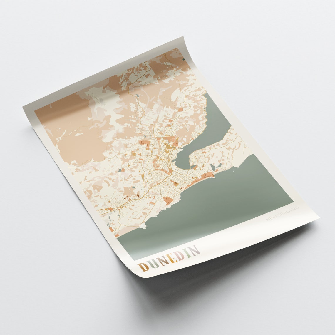 Dunedin New Zealand Boho Style Scenic Coastal City Map Poster - Image 2