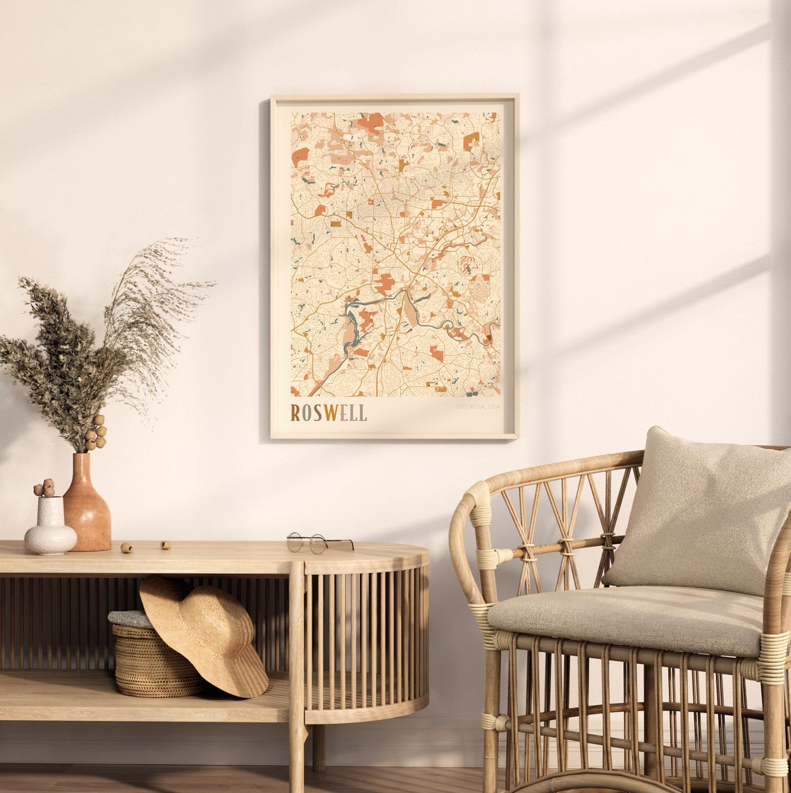 Roswell Georgia Colorful Modern Boho City Street Map Decor Poster - Image 2