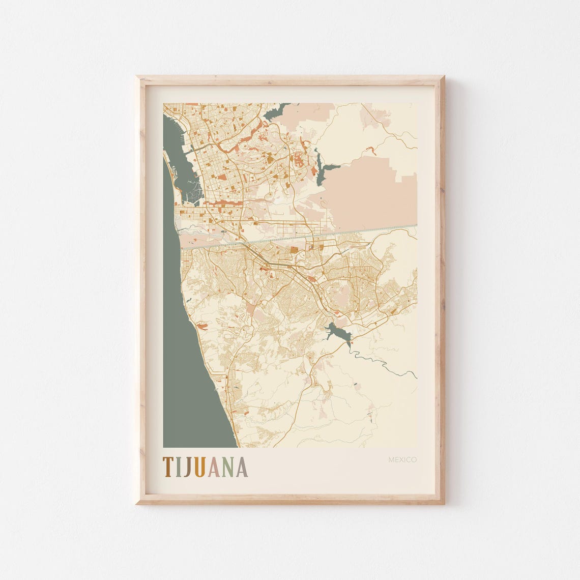 Tijuana Mexico City Street Map Poster Boho Colors Travel Gift Style