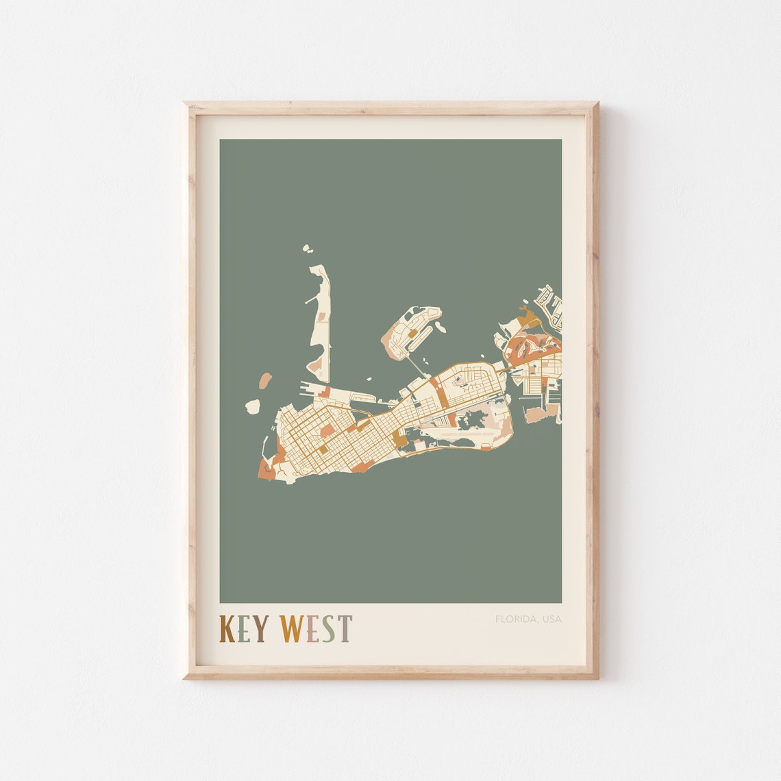 Key West Florida City Map Poster Warm Retro Street Map Home Decor