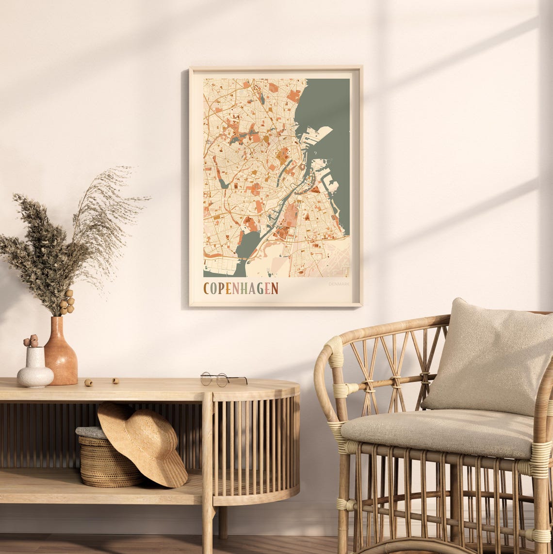 Copenhagen Denmark Scandinavian Boho City Map Wall Decor Poster - Image 2