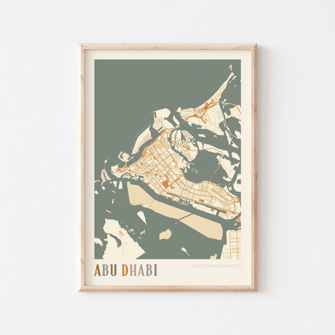 Abu Dhabi UAE City Map Boho Cream Minimalist Wall Decor Poster