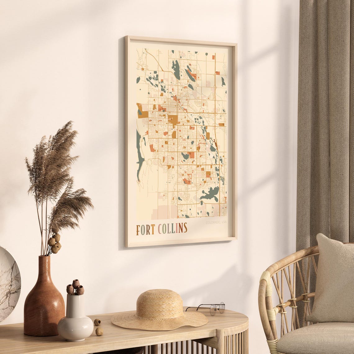 Fort Collins Colorado Modern Block Style City Map Wall Decor Poster - Image 3