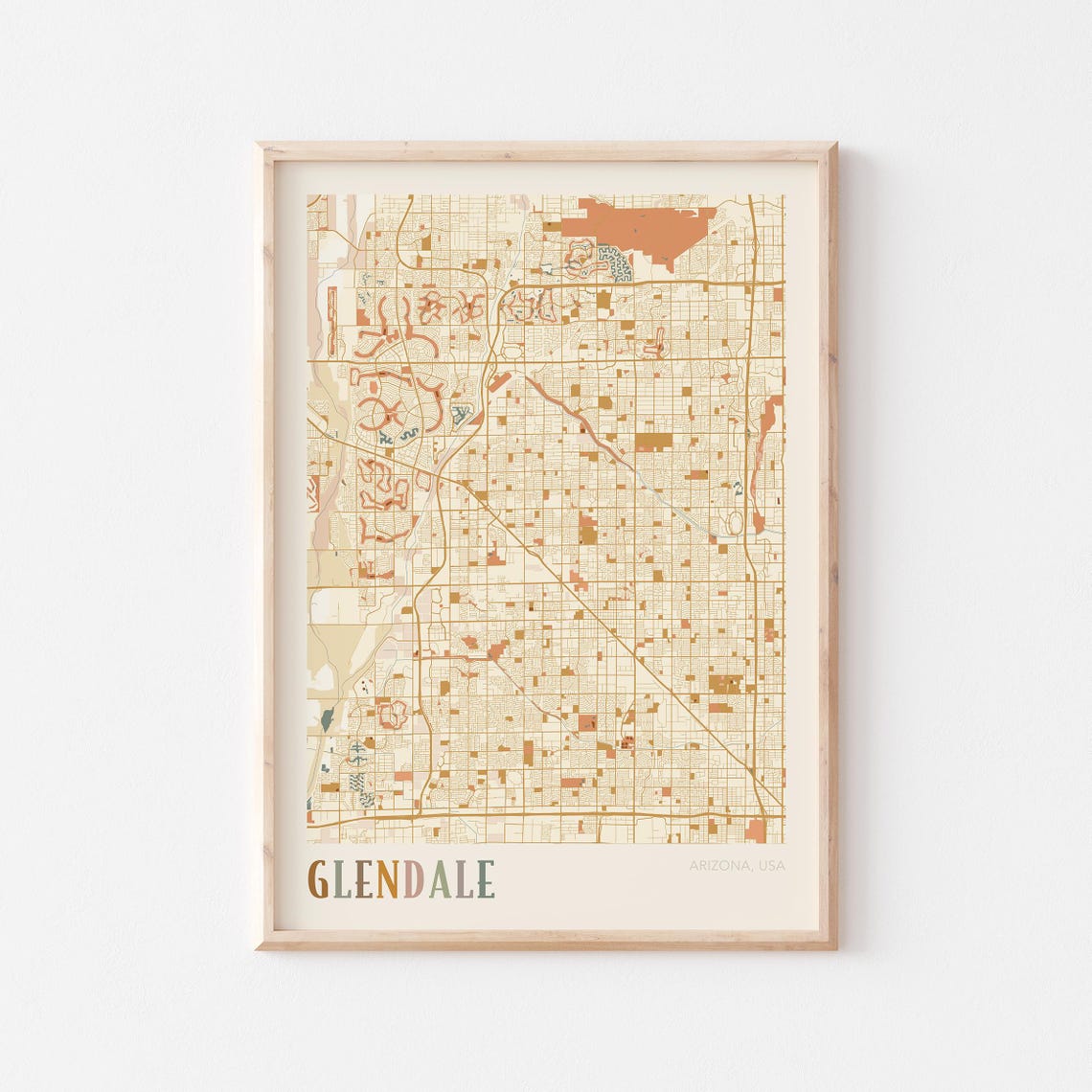 Glendale Arizona Stylized Vintage Street Map Modern City Art Poster