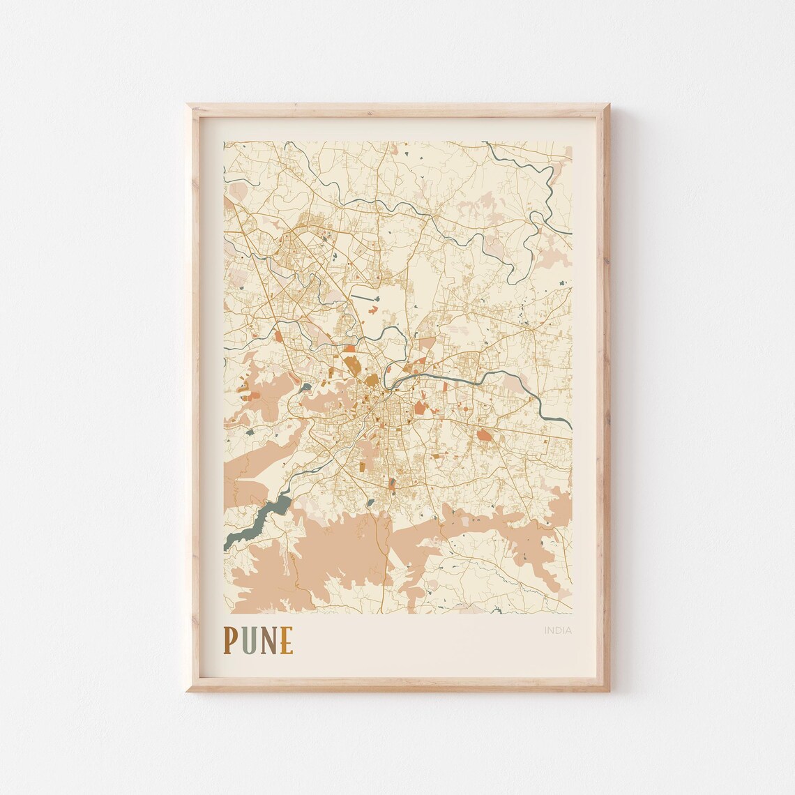Pune Map Poster Print Wall Art India Travel Gift Boho