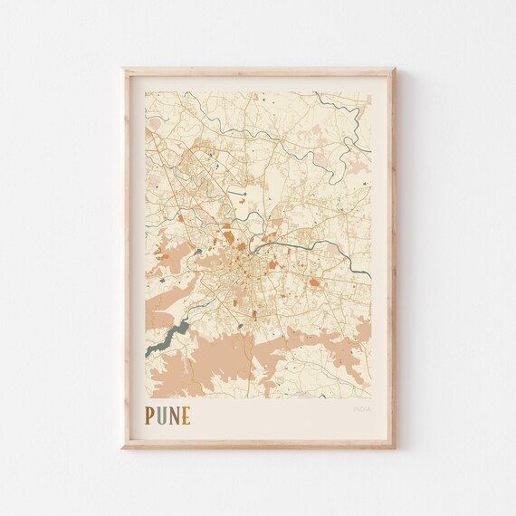 Pune Map Poster Print Wall Art India Travel Gift Boho