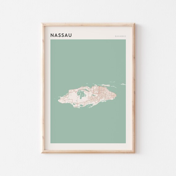 Nassau Map Poster Print Wall Art Bahamas Travel Gift Farmhouse Decor