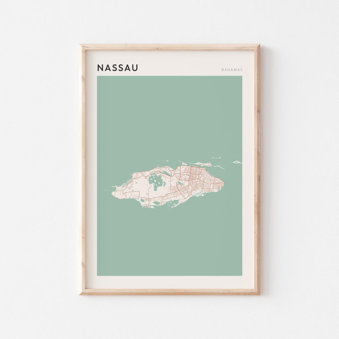 Nassau Bahamas Island Map Sage Green Minimalist Travel Poster Decor