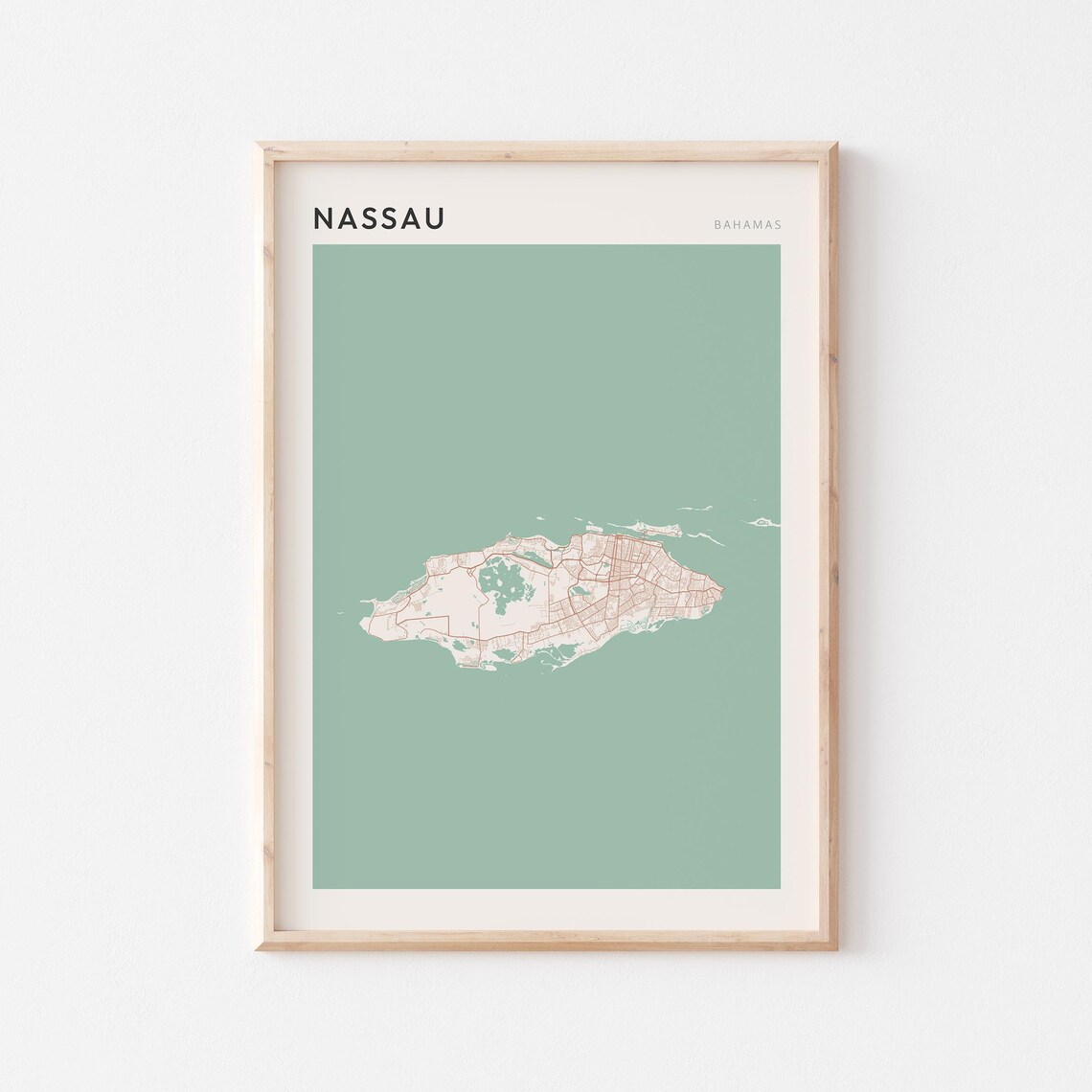 Nassau Map Poster Print Wall Art Bahamas Travel Gift Farmhouse Decor