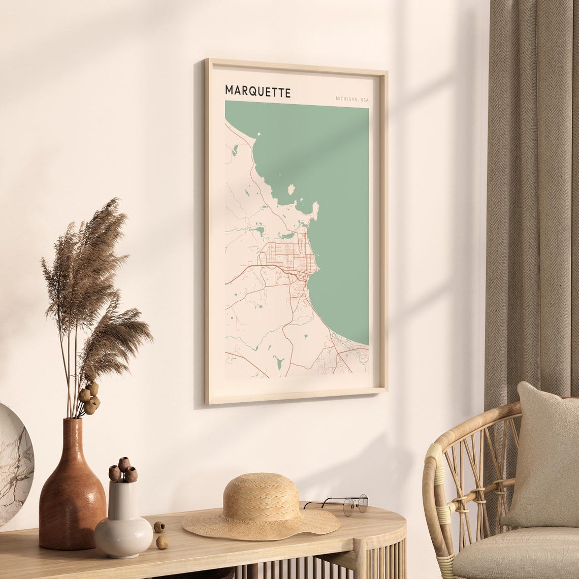 Marquette Michigan Minimalist Sage Green Modern City Map Poster - Image 3
