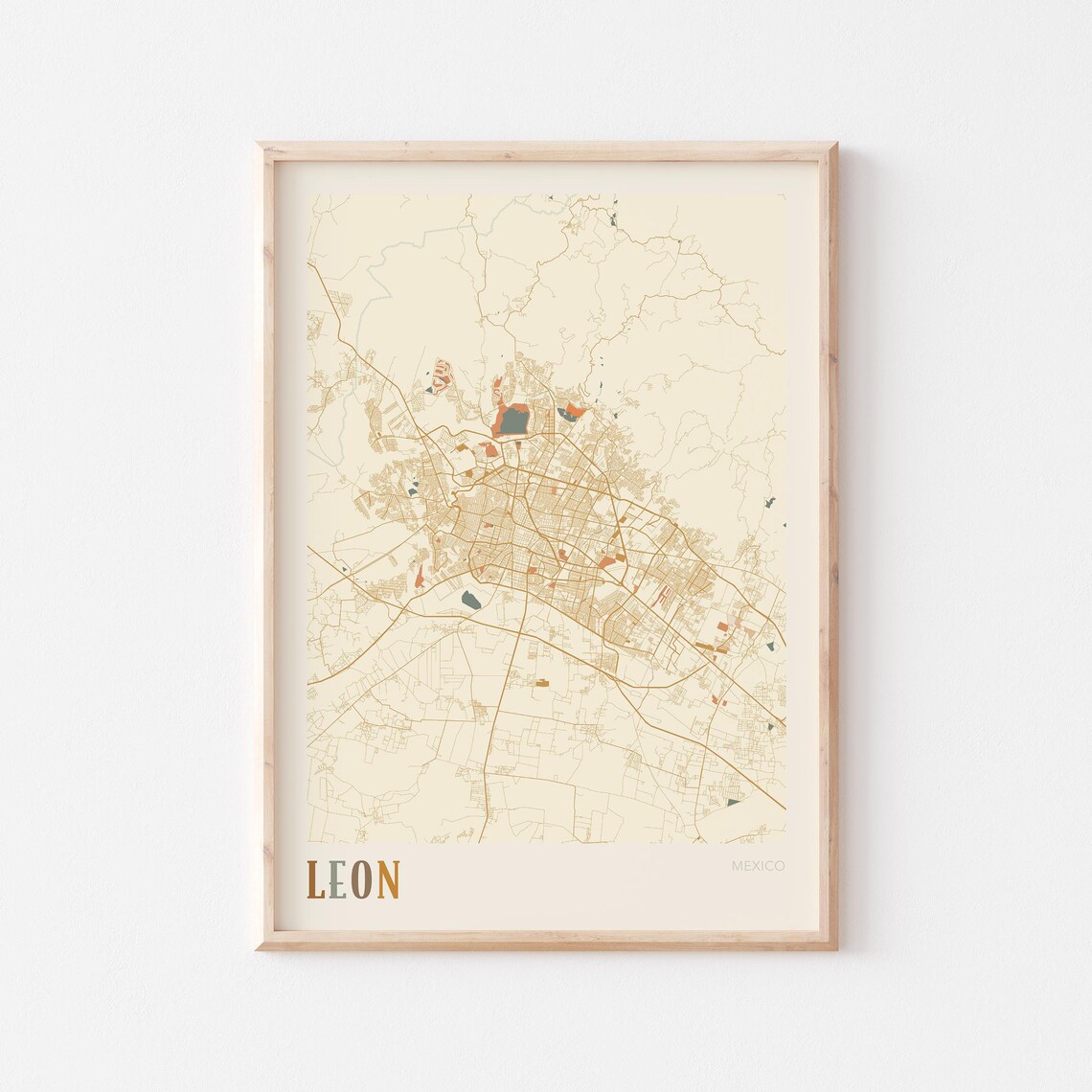 Leon Map Poster Print Wall Art Mexico Travel Gift Boho