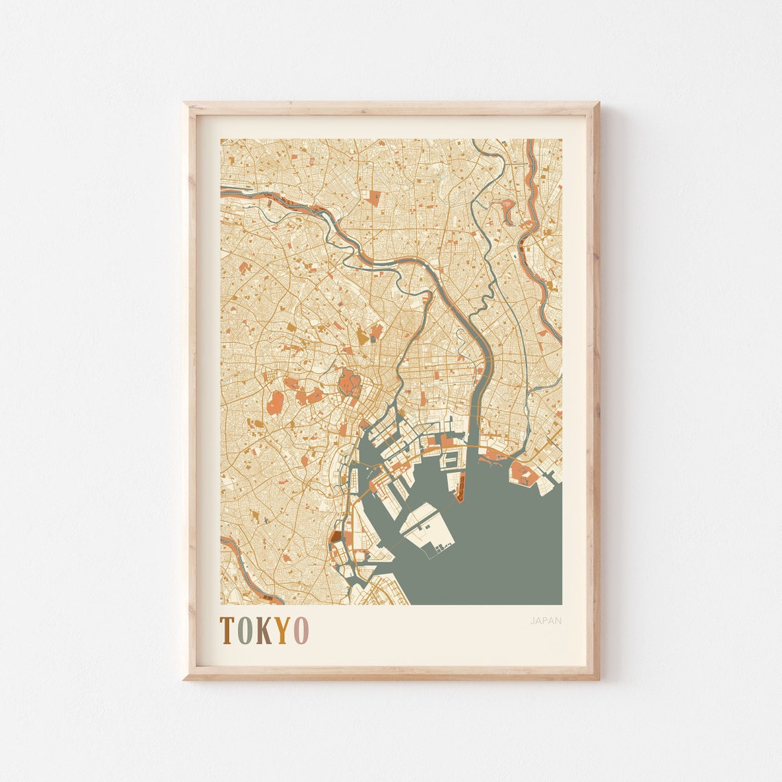 Tokyo Japan Minimalist Street Map Poster in Boho Neutral Tones