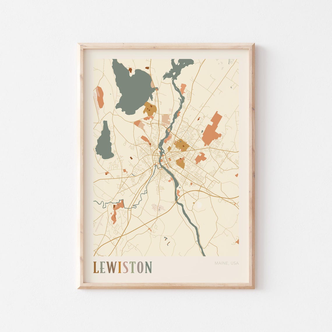 Lewiston Maine Modern Terracotta City Street Map Art Decor Poster