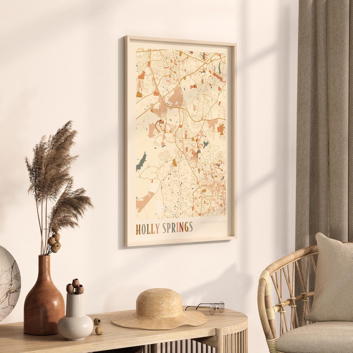 Holly Springs North Carolina Vintage Boho City Street Map Poster - Image 3