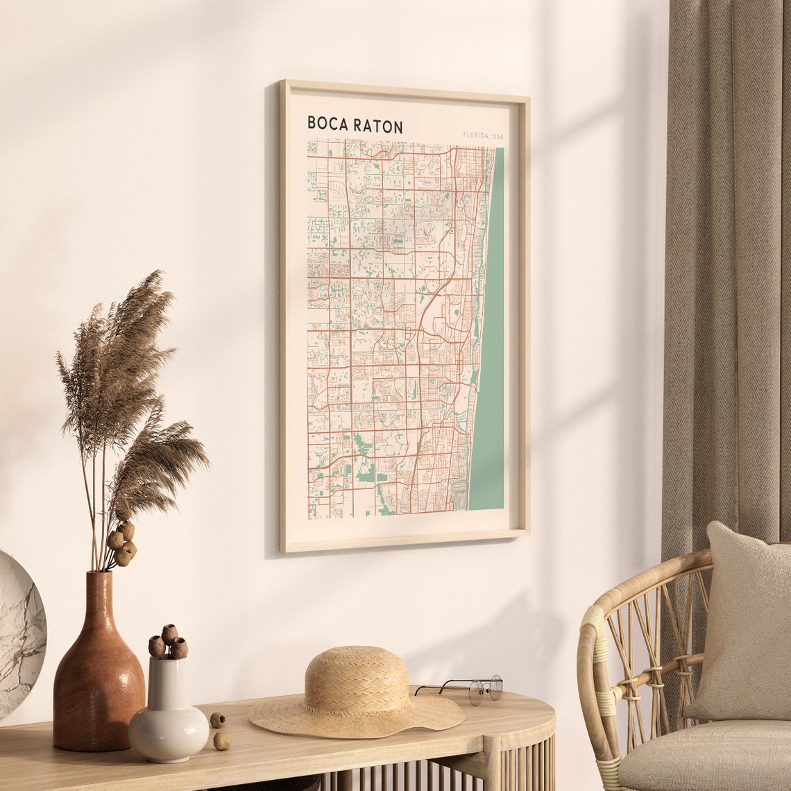 Boca Raton Florida Map Poster Copper Line Street Map Coastal Decor - Image 3