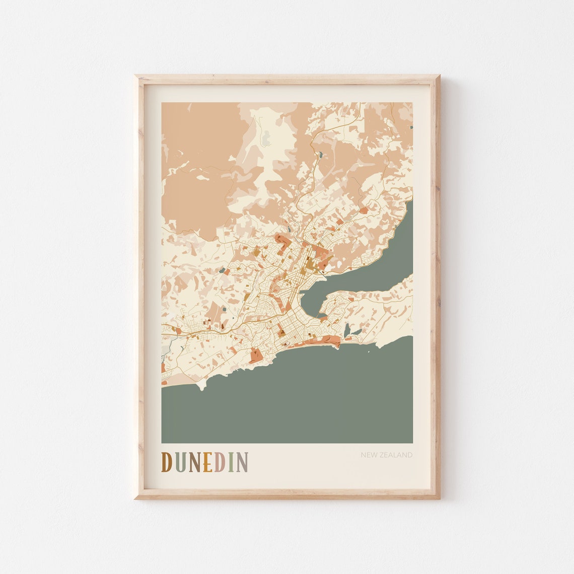 Dunedin New Zealand Boho Style Scenic Coastal City Map Poster