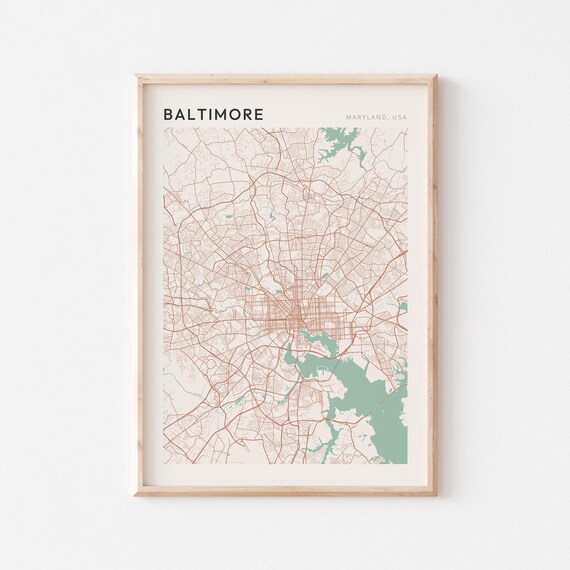 Baltimore Maryland Minimalist Sage Green Modern City Map Poster