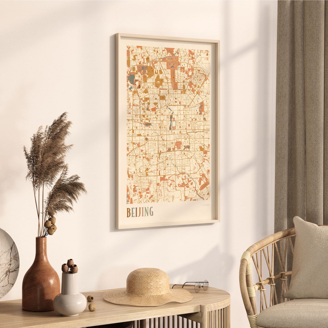 Beijing China City Map Boho Cream Minimalist Wall Decor Poster - Image 3