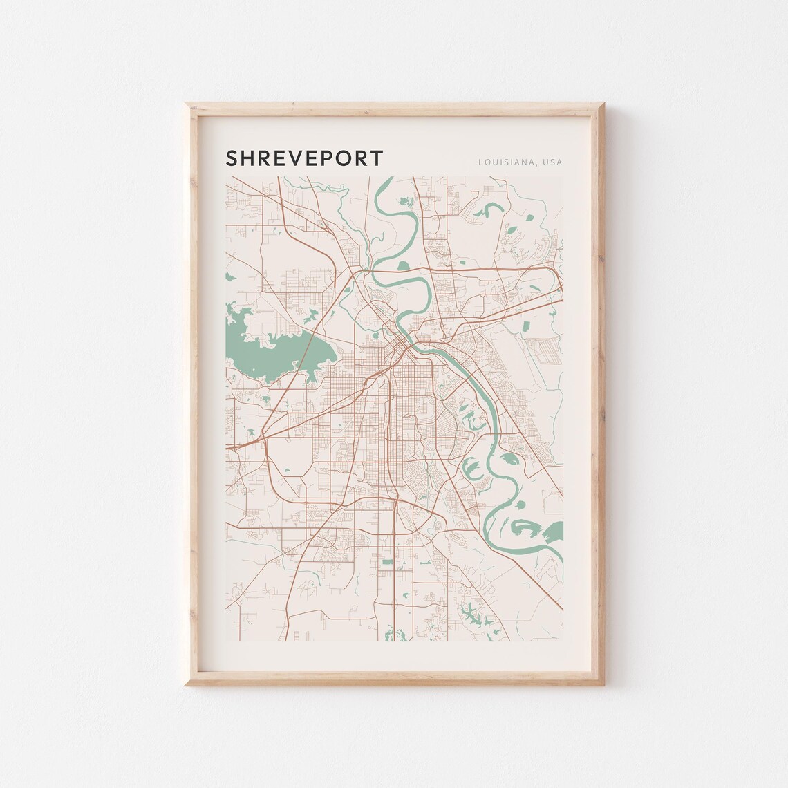 Shreveport Louisiana Modern Minimalist City Street Map Art Poster