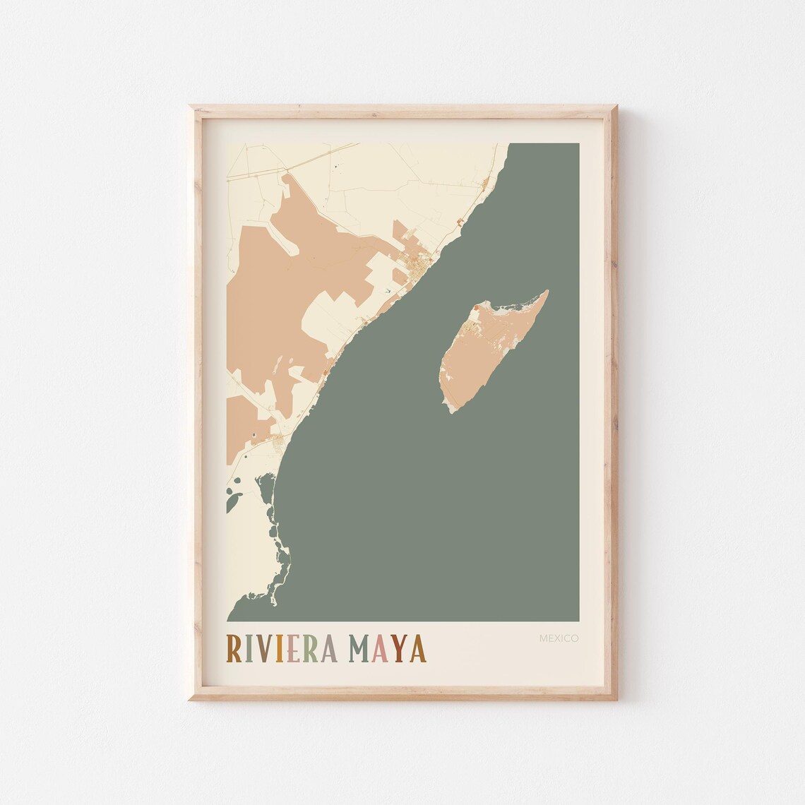 Riviera Maya Map Poster Print Wall Art Mexico Travel Gift Boho