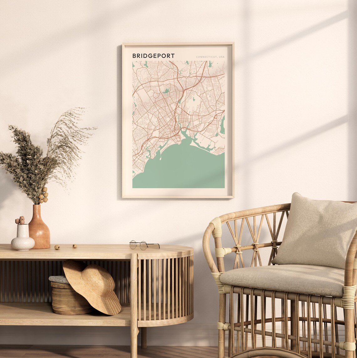 Bridgeport Connecticut Minimalist Coastal City Map Poster Boho Wall Decor - Image 2