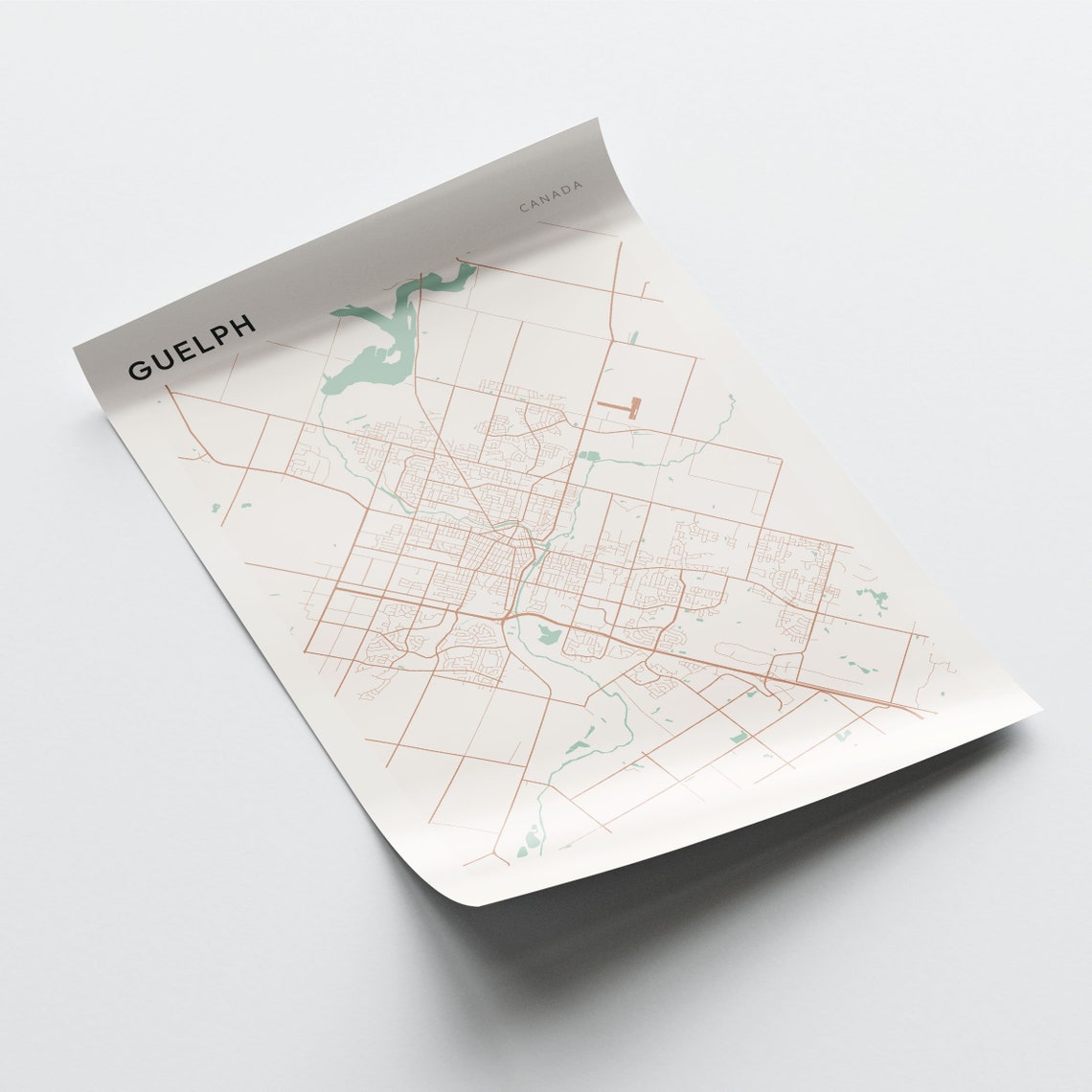 Guelph Ontario Canada Modern Minimalist Riverside Map Poster - Image 2