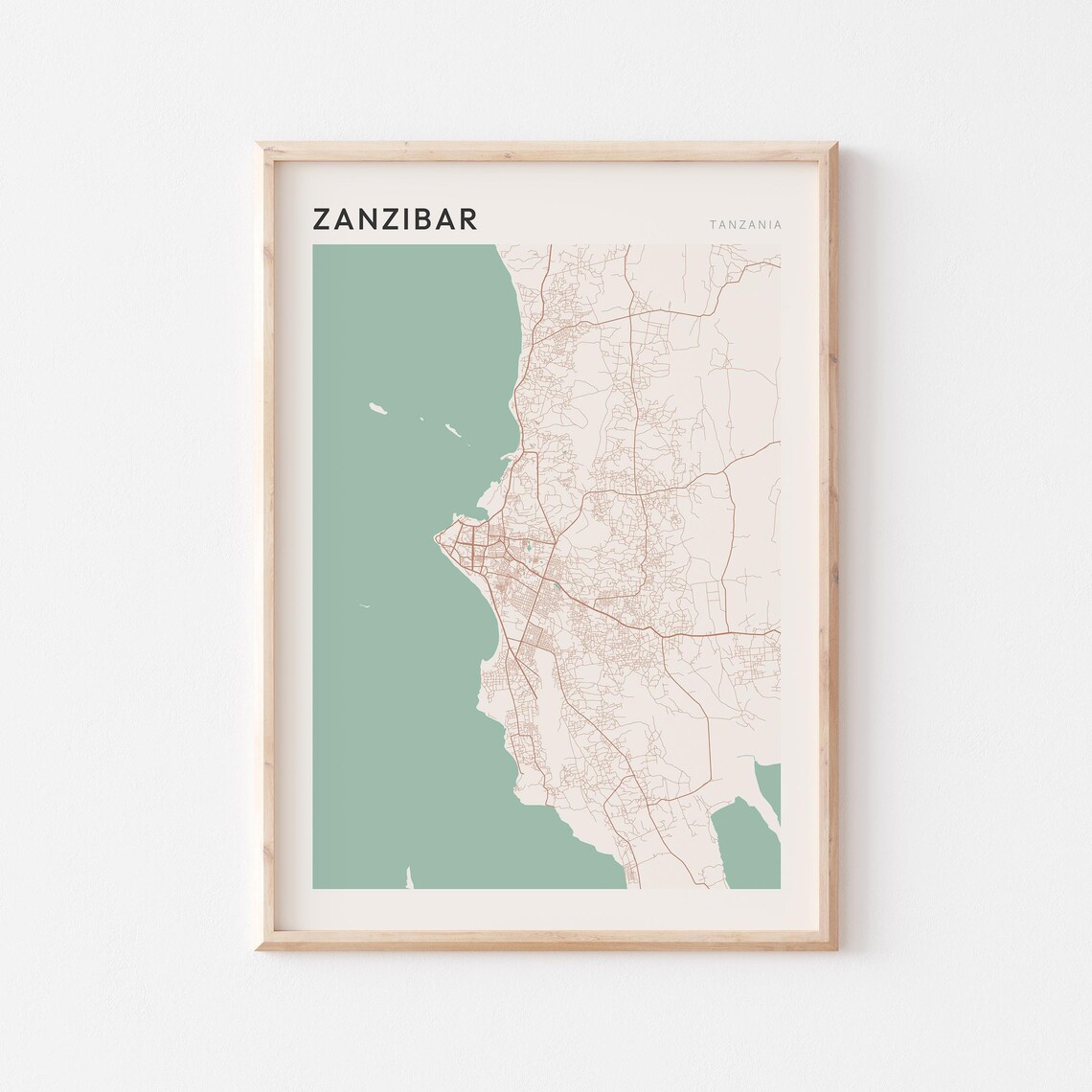 Zanzibar Map Poster Print Wall Art Tanzania Travel Gift Minimalist