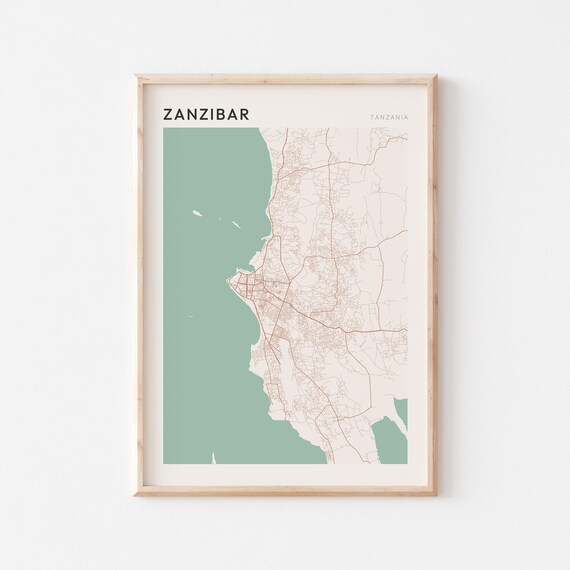 Zanzibar Map Poster Print Wall Art Tanzania Travel Gift Minimalist