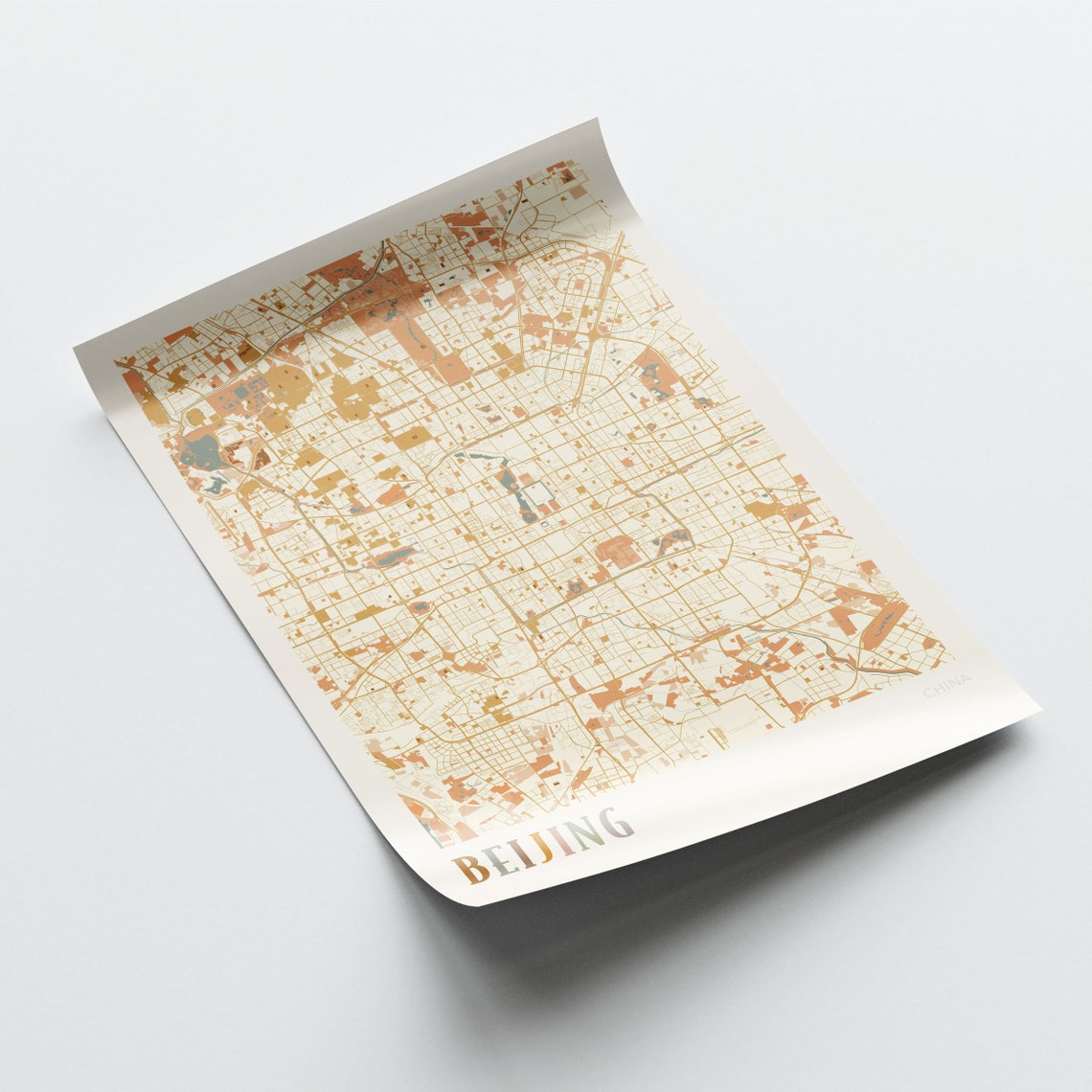 Beijing China City Map Boho Cream Minimalist Wall Decor Poster - Image 2