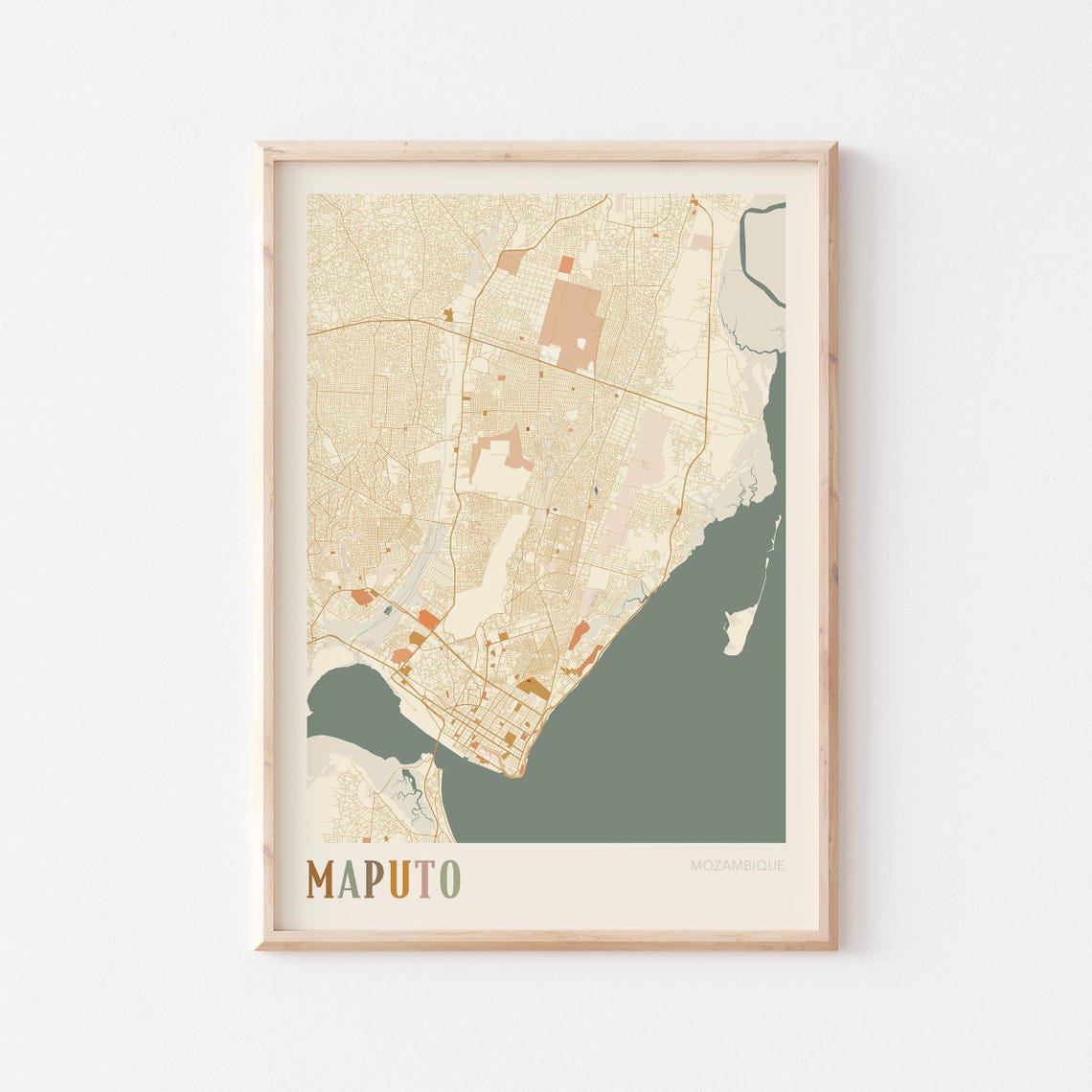 Maputo City Street Map Poster Cream Beige Mozambique Travel Decor