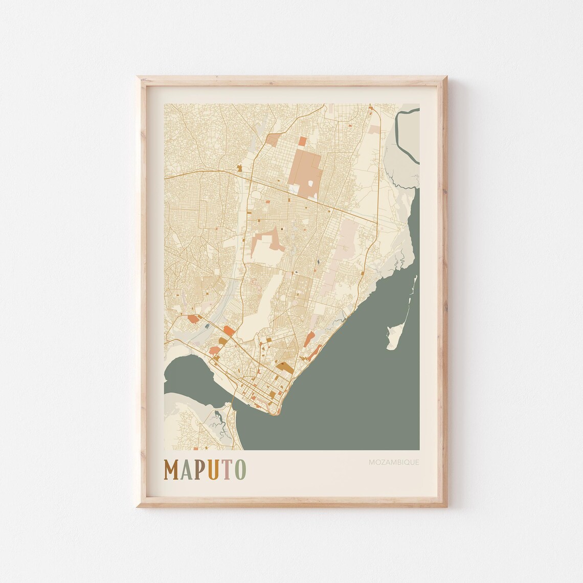 Maputo Map Poster Print Wall Art Mozambique Africa Travel Gift Boho Decor