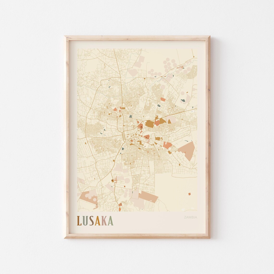 Lusaka Map Poster Print Wall Art Zambia Africa Travel Gift Boho Decor