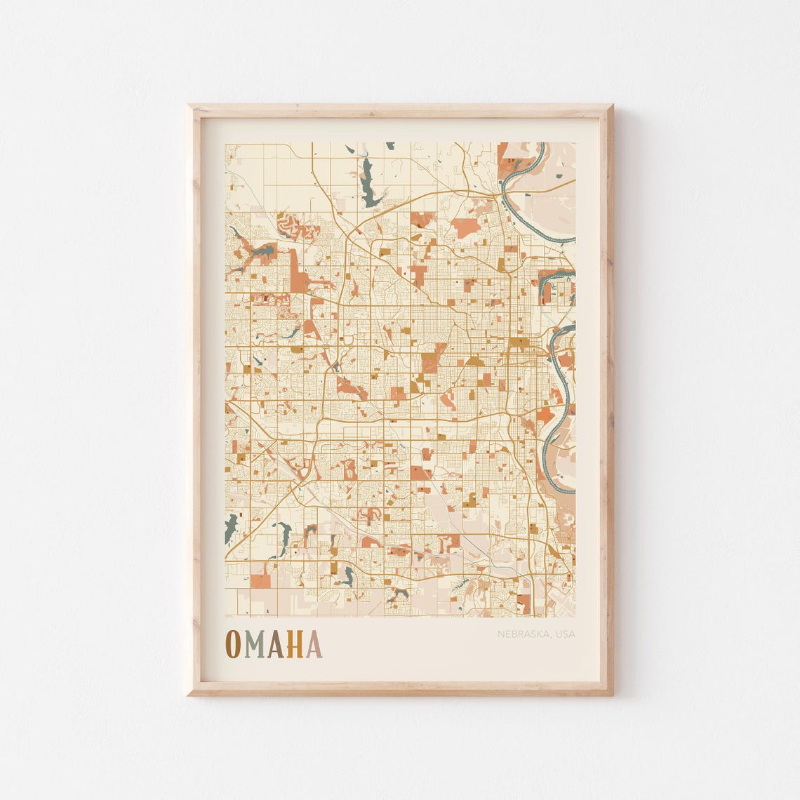 Omaha Nebraska Boho City Street Map Hometown Wall Decor Poster