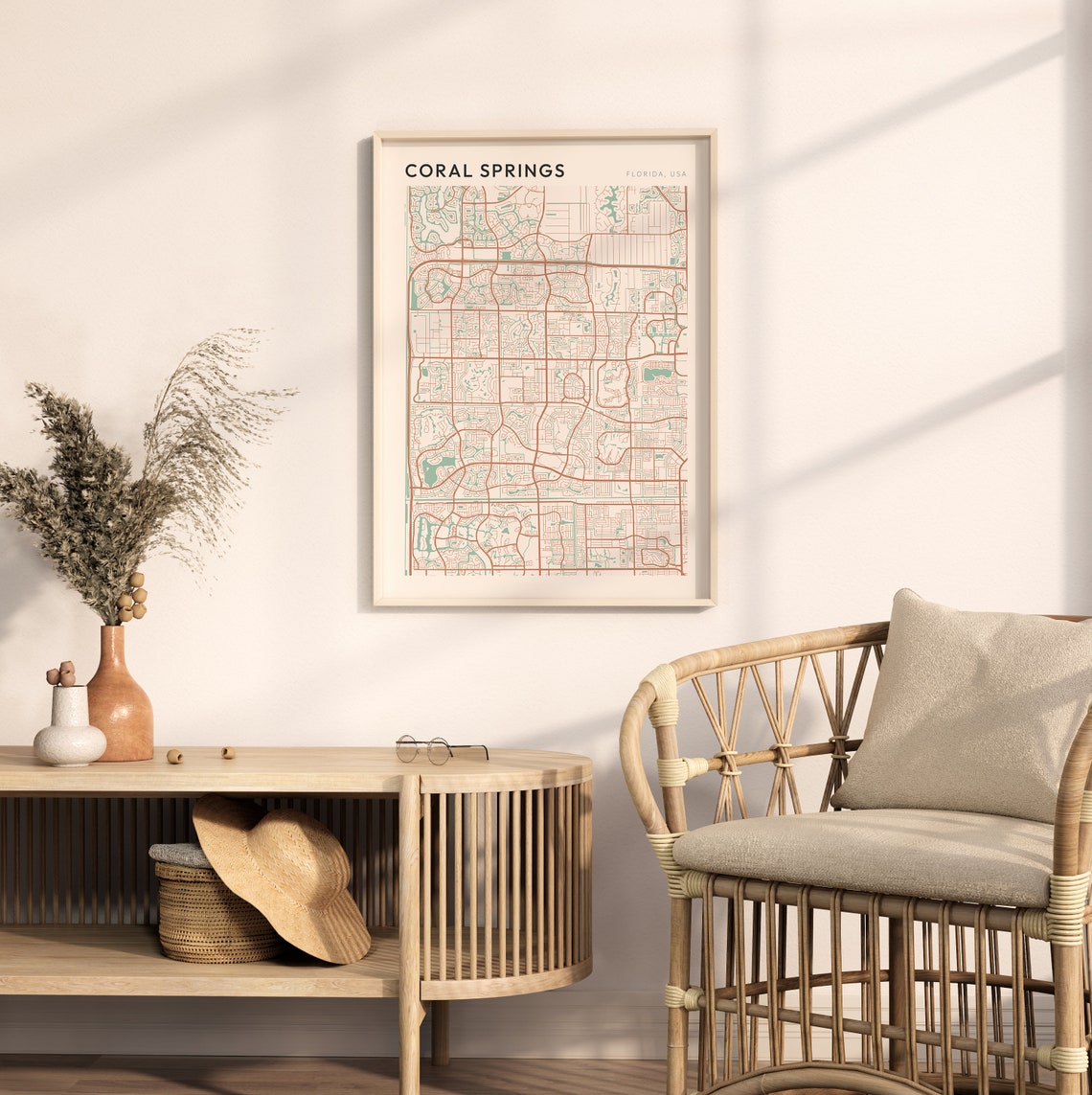 Coral Springs Florida Map Poster Copper Line Street Map Coastal Decor - Image 2