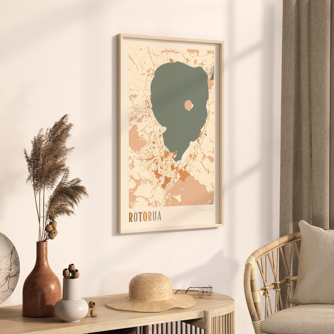 Rotorua New Zealand Boho Style Scenic Lakeside City Map Poster - Image 3