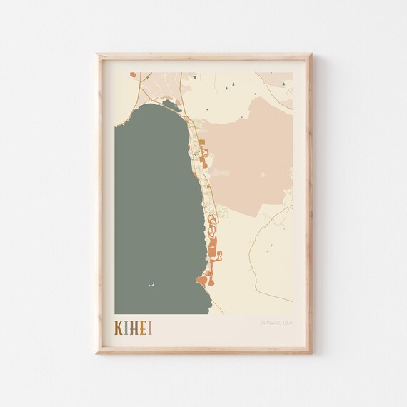 Kihei Hawaii Colorful Retro Coastal City Map Poster Boho Wall Decor